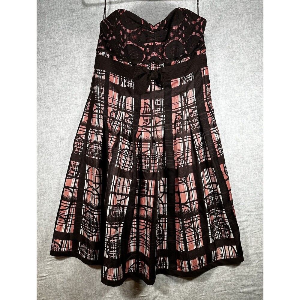 Phoebe Couture  Brown Pink Fit n Flare Silk  Strapless Party Dress Size 4